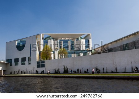 BERLIN, GERMANY - APRIL 12: Exterior of german government buildings in the government district in Berlin on April 12, 2009. The government district is the area around the Reichstag building.