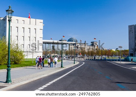 BERLIN, GERMANY - APRIL 12: Exterior of german government buildings in the government district in Berlin on April 12, 2009. The government district is the area around the Reichstag building.