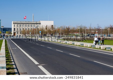 BERLIN, GERMANY - APRIL 11: Exterior of german government buildings in the government district in Berlin on April 11, 2009. The government district is the area around the Reichstag building.