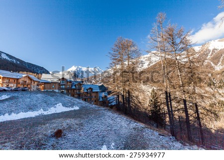 LES ORRES, HAUTES-ALPES, FRANCE - APRIL 6: Outdoor views of the ski resort Les Orres in departement Hautes-Alpes, France on April 6, 2015. Les Orres is a ski area between the cities Briancon and Gap