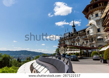 ZURICH, SWITZERLAND - JUNE 13: View to the luxury Grand Hotel Dolder and the places around on June 13, 2015. Zurich it the biggest city of Switzerland.