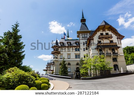 ZURICH, SWITZERLAND - JUNE 13: View to the luxury Grand Hotel Dolder and the places around on June 13, 2015. Zurich it the biggest city of Switzerland.