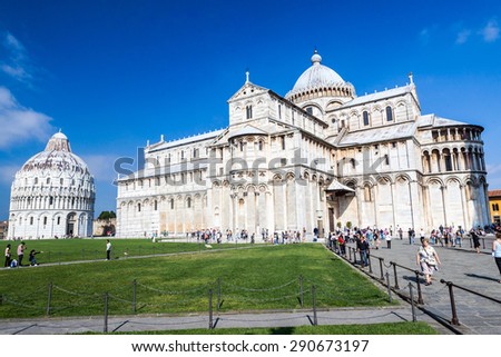 PISA, ITALY - OCTOBER 7: Exterior views of the famous buildings of Pisa at the Square of Miracles on October 7, 2009. Pisa is the capital city of the Province of Pisa in the italian region Tuscany.