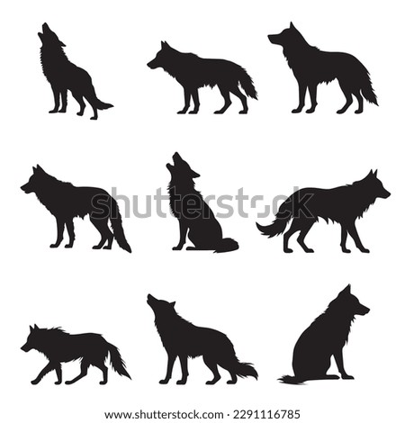 Wolf silhouette set - isolated vector images of wild animals