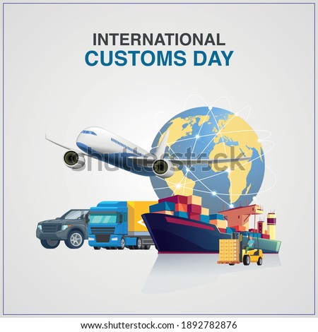 International Customs Day. White Background And all Customs Vehicle.