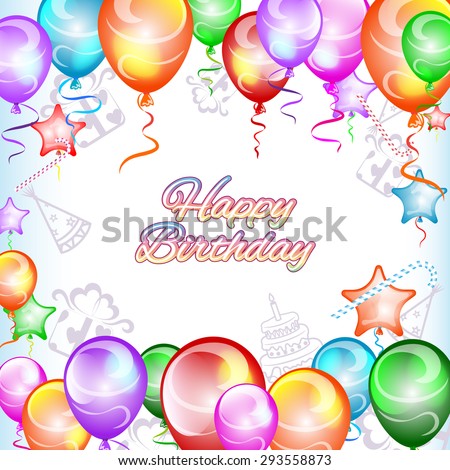 Happy birthday, a holiday card with balloons vector illustration