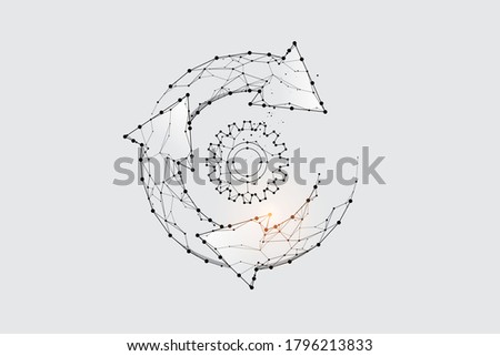 Particle art, geometry, lines, and points. Vector graphic concept of engineering cycle. The stroke weight can be modified.