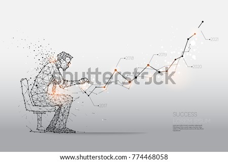 The particles, geometric art, line and dot of Human working hard.
abstract vector illustration. 
graphic design concept of business
- line stroke weight editable
