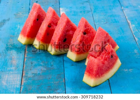 Set of Fresh water melon  slice on Isolated White background with Clipping Path