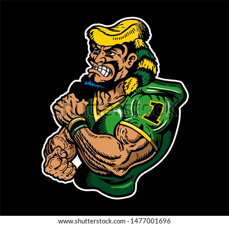 muscular pioneer football player mascot for school, college or league