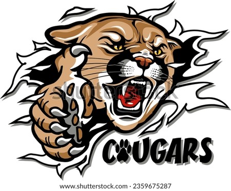 cougars mascot ripping through the background for school, college or league sports