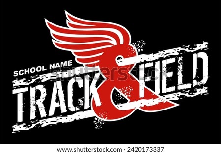 track and field team design with winged foot for school, college or league sports