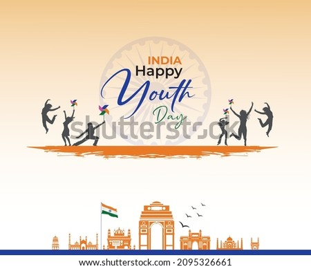 National Youth Day of India, Template for background, banner, card, poster with text inscription. Vector illustration.