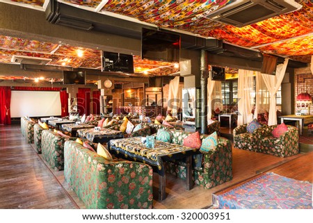 MOSCOW, RUSSIA - 12 OCTOBER 2014: eastern interior of the uzbek restaurant