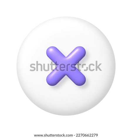 Math 3D icon. Purple arithmetic multiply sign on white round button. 3d realistic design element. Vector illustration.