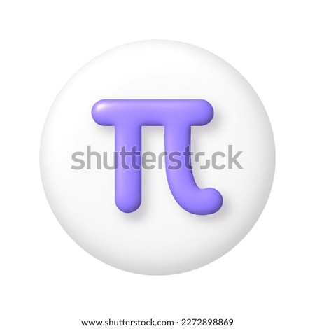 Math 3D icon. Purple Pi sign on white round button. 3d realistic design element. Vector illustration.