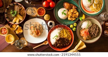 Similar – Image, Stock Photo Served table with tasty fast food