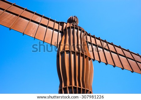 GATESHEAD, UK, AUGUST 13, 2015.  The Angel of the North, Gateshead, is a steel sculpture by Antony Gormley which stands 66 feet high with a wing span of 177 feet.