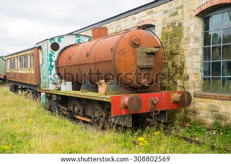 TANFIELD, UK, AUGUST 19th, 2015.  Rusty steam train in the scrap yard at Tanfield Railway, the oldest railway in the world.