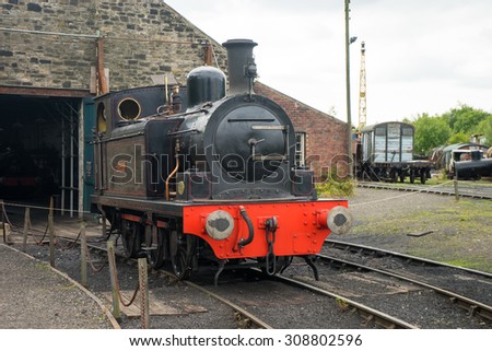 TANFIELD, UK, AUGUST 19th, 2015.  Steam train outside shed, at Tanfield Railway, the oldest railway in the world.