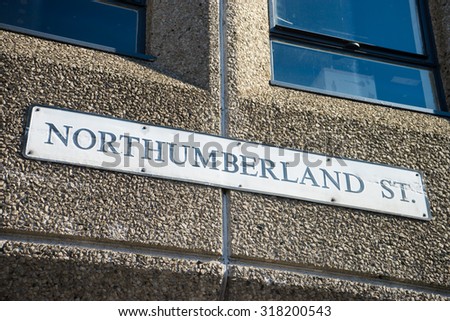 Street sign for Northumberland Street, Newcastle Upon Tyne, NE1 7AF.  The main street in Newcastle City Centre.