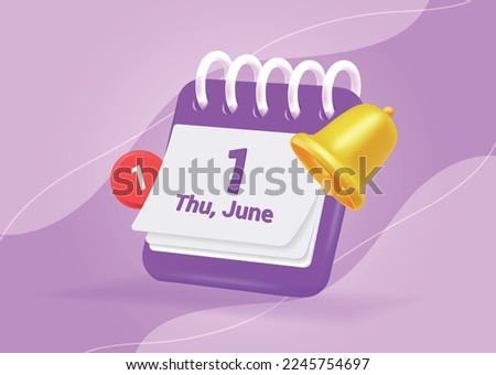 Realistic calendar reminder vector on purple background. notification page with floating elements. Alert for business planning, events and reminder