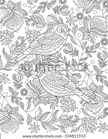 Hand Drawn Bird Coloring Page Stock Vector Illustration 334811933 ...