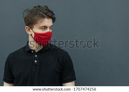 Similar – Image, Stock Photo Man with face mask and gloves looking out the window