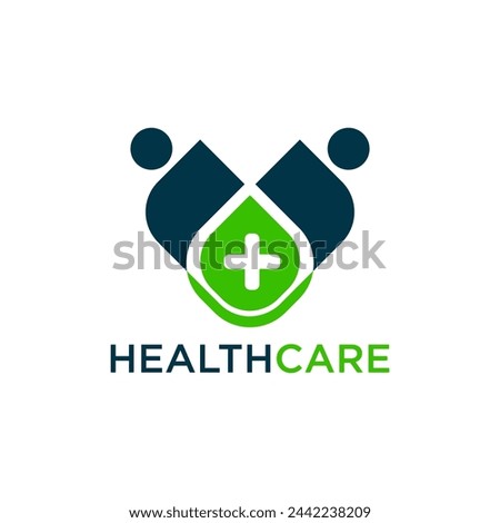 Healthcare Logo Design. This is a modern minimalist logo. The logo is made with a human icon, leaf and plus icon. This is a medical logo.