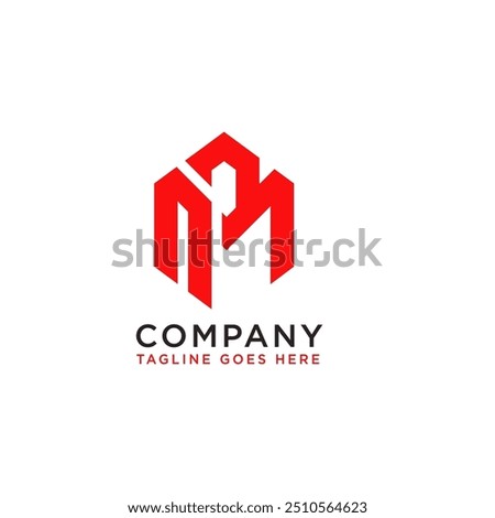 Red Hexagon letter MP logo for real estate company logo design vector