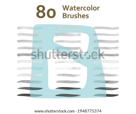 Set of 80 unique watercolor art brush paint pattern. Ink design collection for highlights, water effect, gradation, abstract art background texture. Created using AI CS6.