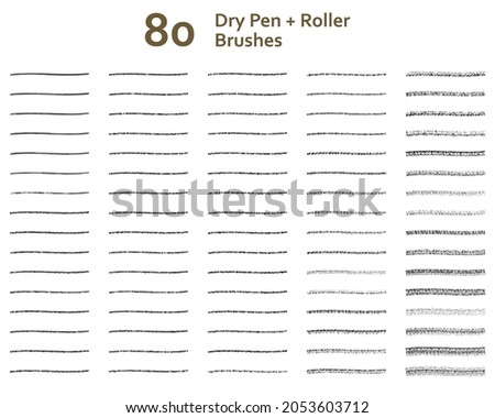 Set of 47 dry pen + 33 roller paint brushes with unique texture for outlines, sumie, calligraphy, lettering and pattern making. Created using AI CS6.