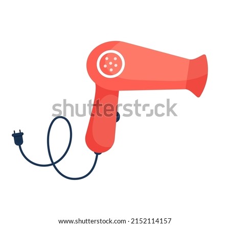 Electric hairdryer isolated on white background. Hair styling icon. Equipment for beauty salon or hairsaloon. Flat vector illustration
