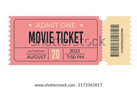 Movie ticket template. Movie admission coupon design. Cinema coupon for festivals, event, theater, concert, play. Vector illustration isolated on white background