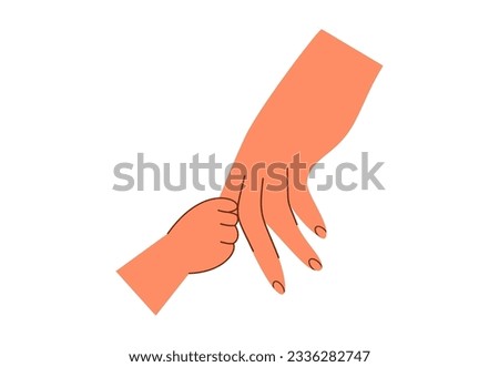 Little baby hand holds mom's finger. Care, support, love, Motherhood, help, trust, gesture icon. Vector Illustration isolated on white background