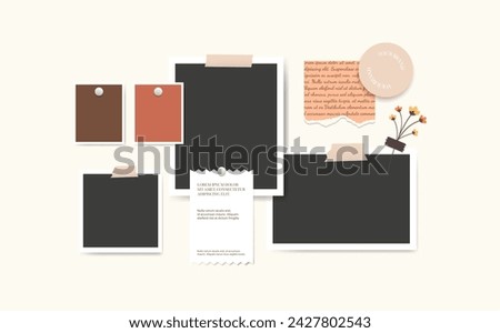 Polaroid Blank photo frames collage vector template. Moodboard with empty photographies. Vintage aesthetics. Brand identity album