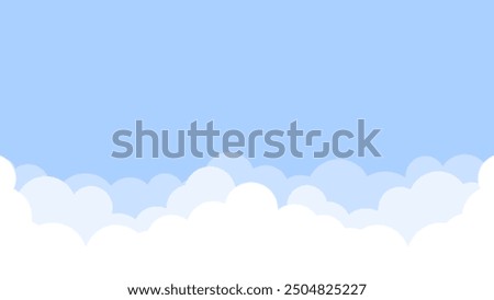 White cloud shapes bordering at the bottom on blue background. Simple and clean sky banner with place for text. Vector illustration suitable for various design projects