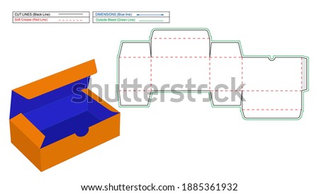 Reverse Tuck End Box, RTE boxes dieline template and 3D render box