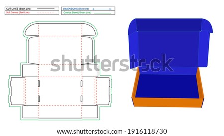 Corrugated mailer box or shipping roll end box dieline template and 3D render file