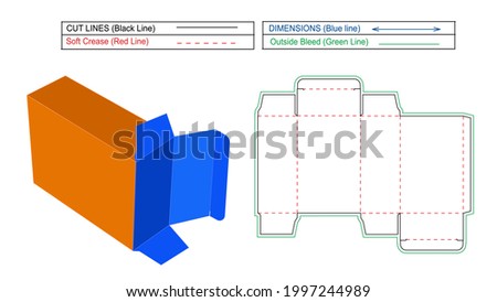 (RTE) Custom Reverse Tuck End folding box, 3D render and dieline template with Resizable