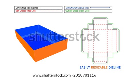 Trays Box, Easily assemble Standard tray box editable dieline template and 3D vector file