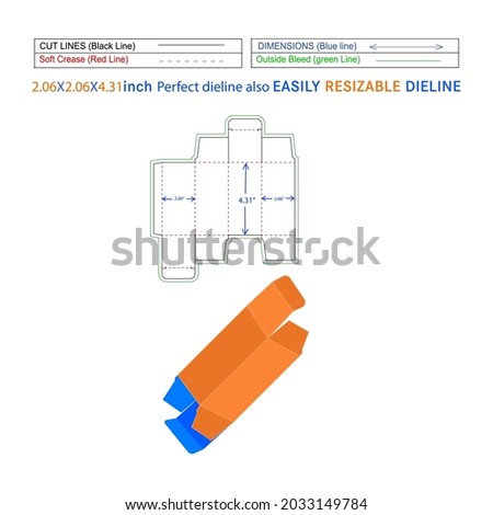 RTE reverse tuck end folding box food cardboard box (2.06x2.06x4.31) inch Dieline template and 3D vector file