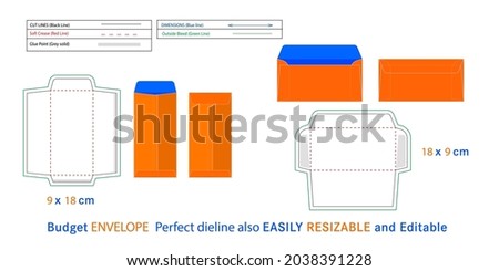 Budget Envelope dieline and 3D vector file, vertical and horizontal style budget envelope editable and resizable  9x18 cm and 18x9 cm