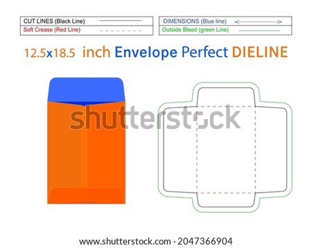 Paper open end envelope Catalog envelope 12.5x18.5 inch dieline template and 3D envelope editable easily resizable