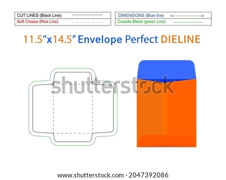 Catalog envelope or Paper open end envelope 11.5x14.5 inch dieline template and 3D envelope editable easily resizable
