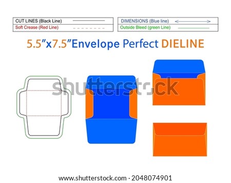 Small Size Booklet envelope 5.5x7.5 inch dieline template and 3D envelope editable easily resizable