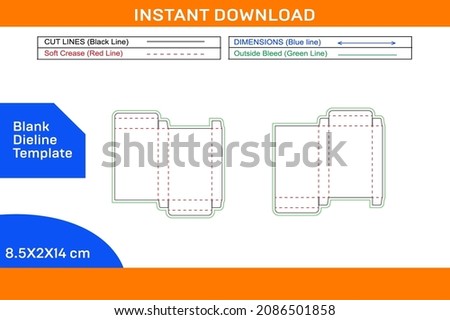 RTE or Reverse tuck end box dieline template and 3d render design color changeable and editable