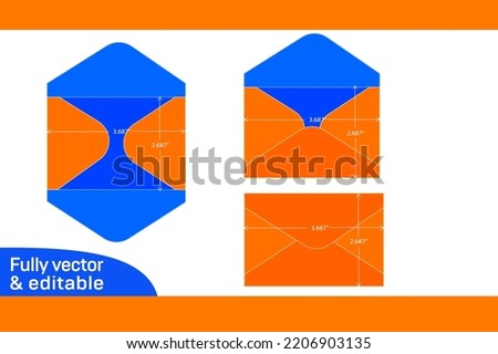 Plain mini envelope template 3.687x2.687 inch dieline template and 3D envelope vector file