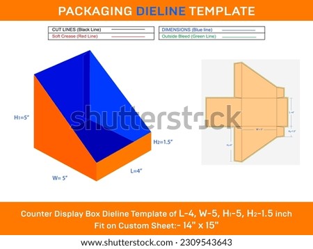 Small Paper, Card Counter Display Box Dieline Template L 4xW 5xH1 5xH2 1.5 inch