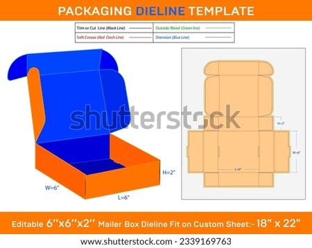 Kraft Mailer Box 6''x6''x2'' Dieline Template